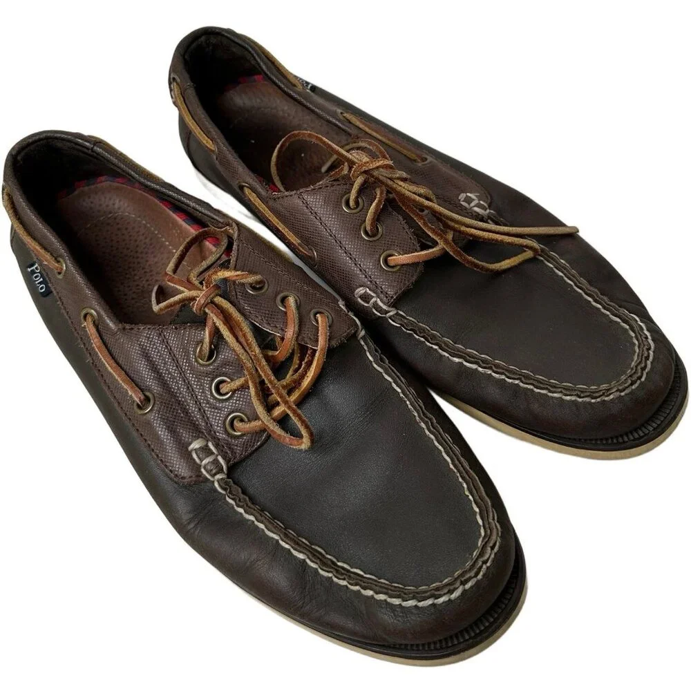 Polo Ralph Lauren Bienne Brown Leather Boat Shoes 9 D